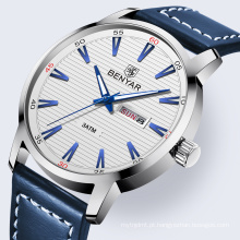 Nova Marca de Luxo BENYAR Relógios Homens Couro Quartzo Reloj Hombre Relógio Esportivo Semana da Moda Data Relogio Masculino Relogio Masculino